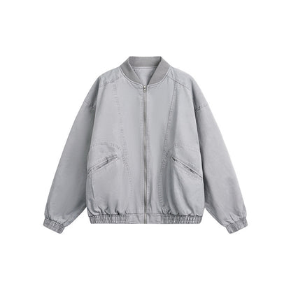 Unisex short-cut boxy bomber jacket made of cotton blend with zipper and elastic hem EVA-US