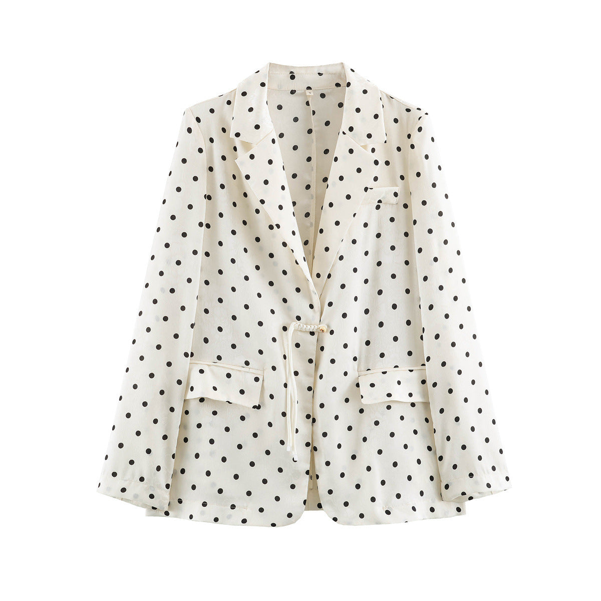 Ladies Light Polka Dot Blazer with Lapels, Drawstring Waist and Flap Pockets EVA-US