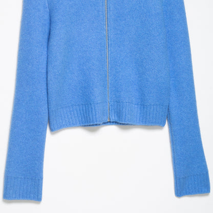 Women's chunky knitted short jacket with zipper, wide collar and ribbed hem EVA-US