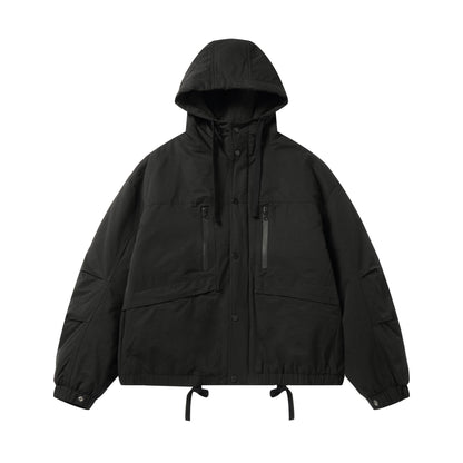 Men's technical hooded parka with water-repellent zippers, kangaroo pockets, and drawstring EVA-US