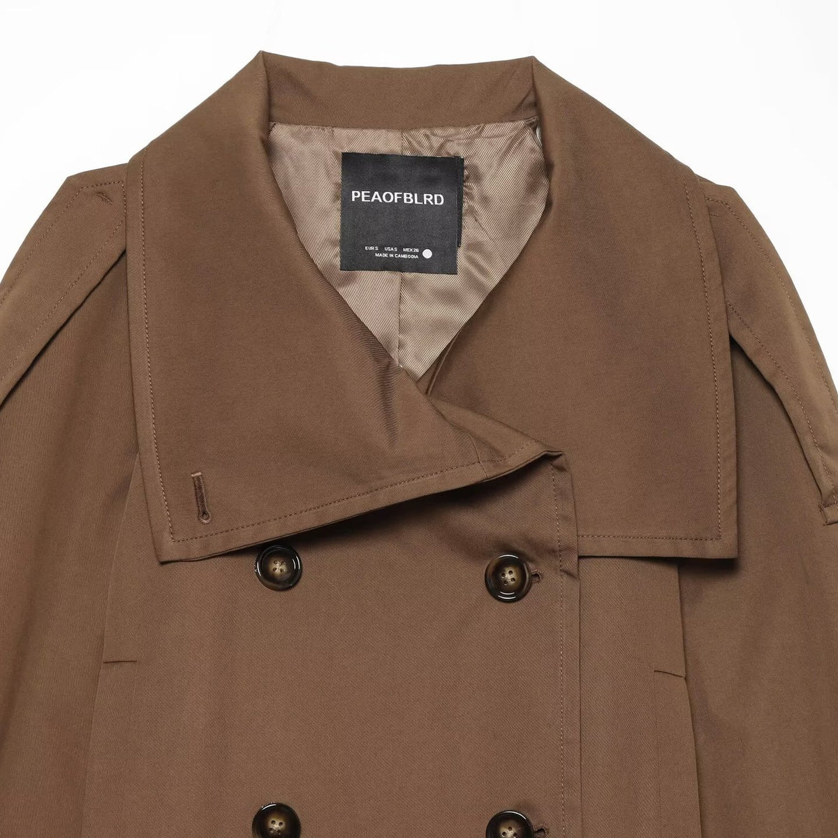 Women's Short Trench Coat in Cropped Cut with Double-Breasted Button Placket and Waist Belt EVA-US