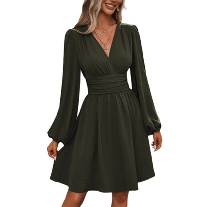 Women's wrap dress with a stylish V-neck and voluminous sleeves
