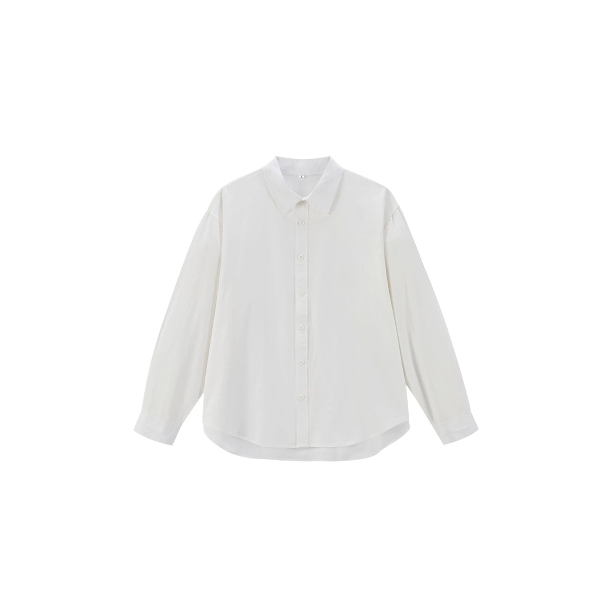 Women's Oversize Cotton Blouse with Kent Collar and Rounded Hem