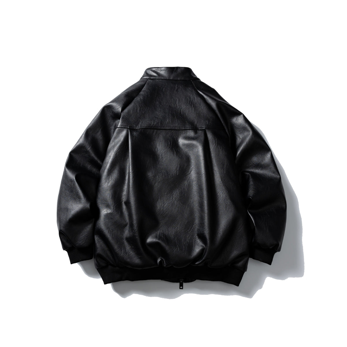 Men's short-cut faux leather bomber with stand-up collar and side pockets EVA-US