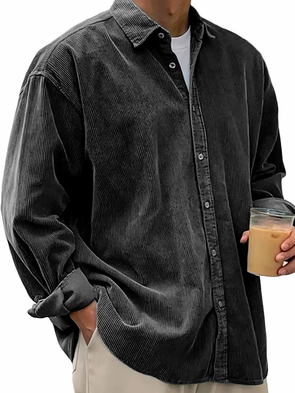 Men's casual cord shirt made of fine corduroy with oversized fit EVA-US