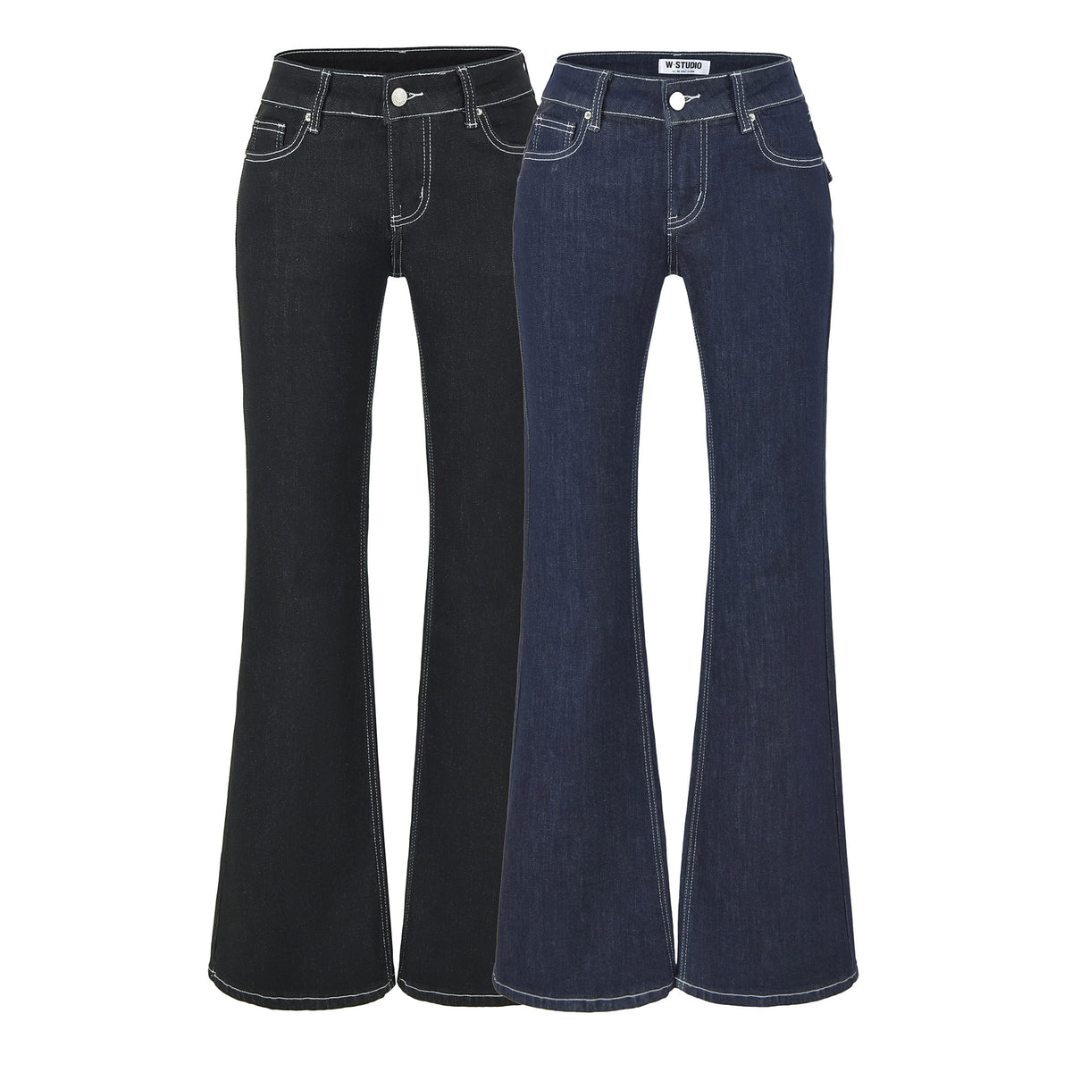 Women Flared Jeans with decorative center seam and contrast stitching EVA-US