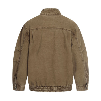 Men's short-cut field bomber in vintage canvas with stand-up collar and large flap pockets