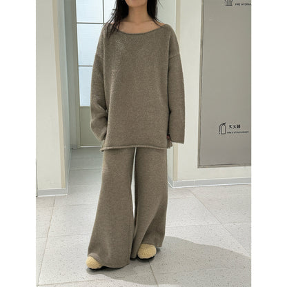 Women High-waisted fluffy knit palazzo pants with wide leg EVA-US
