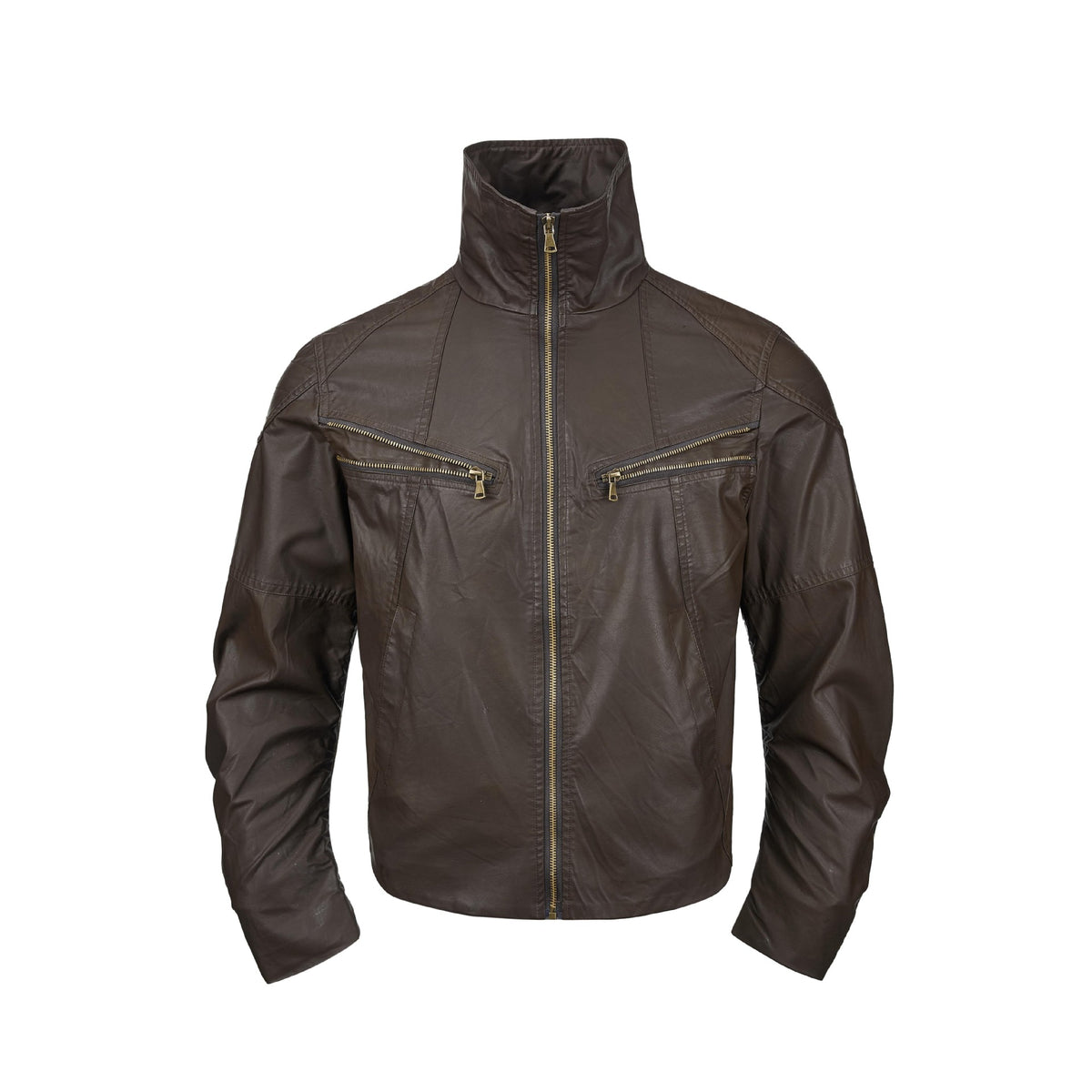 Men's leather-look blouson with high stand-up collar and zip chest pockets EVA-US