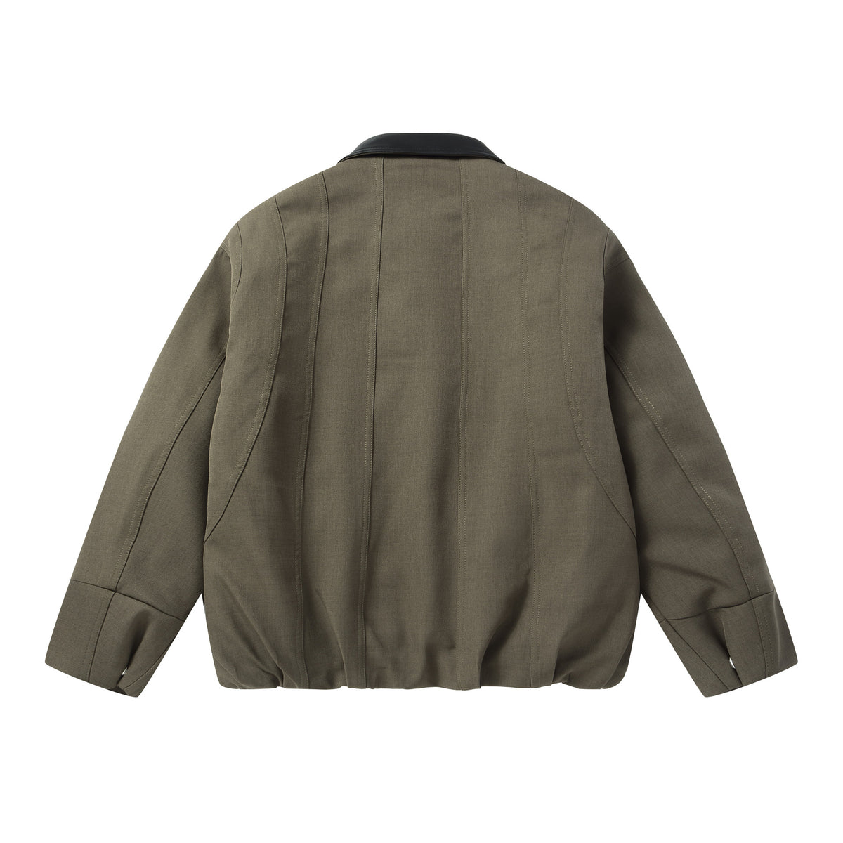 Men's Short Boxy Workwear Blouson with Leather Collar and Vertical Quilting EVA-US