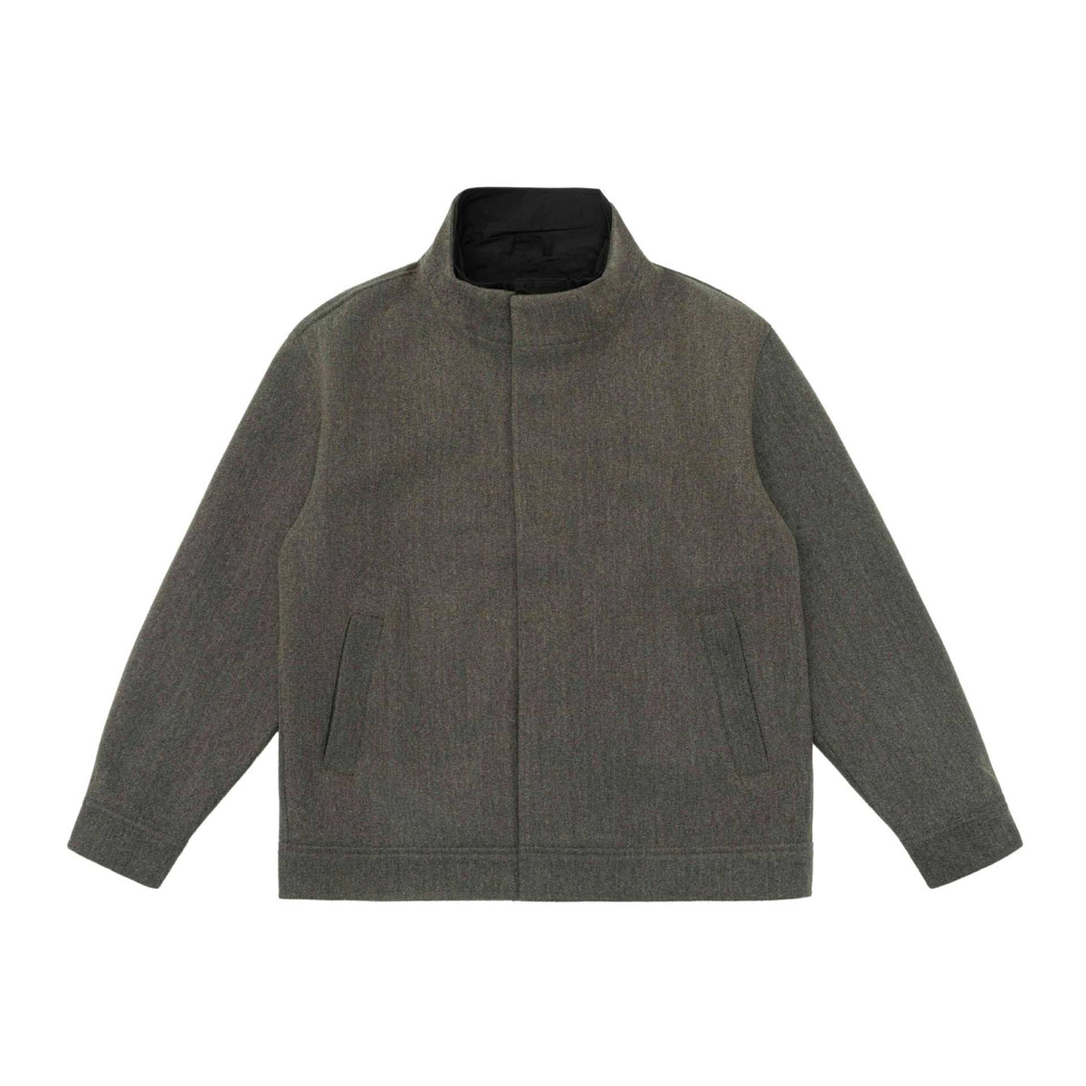 Men's short jacket made of wool blend in boxy cut with high closed funnel collar EVA-US