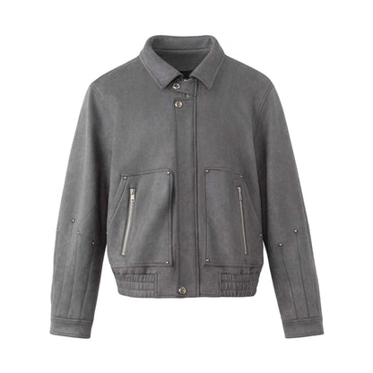 Men's short velour jacket with utility pockets, zippers, and high stand-up collar EVA-US