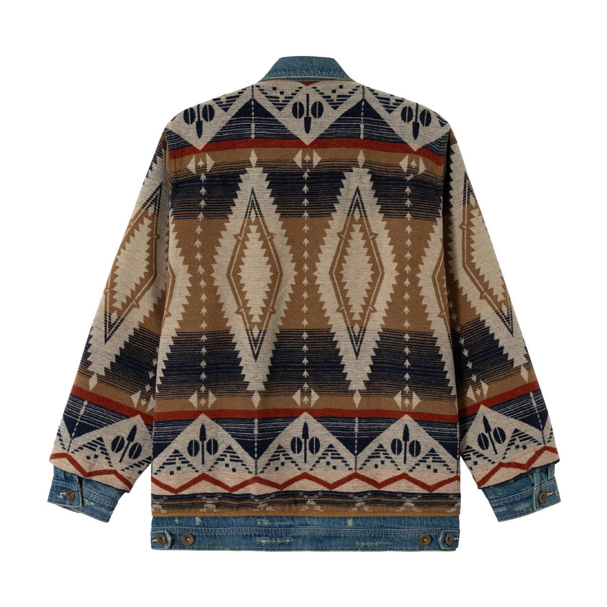 Unisex Short Woven Aztec Cardigan with Denim Trim EVA-US