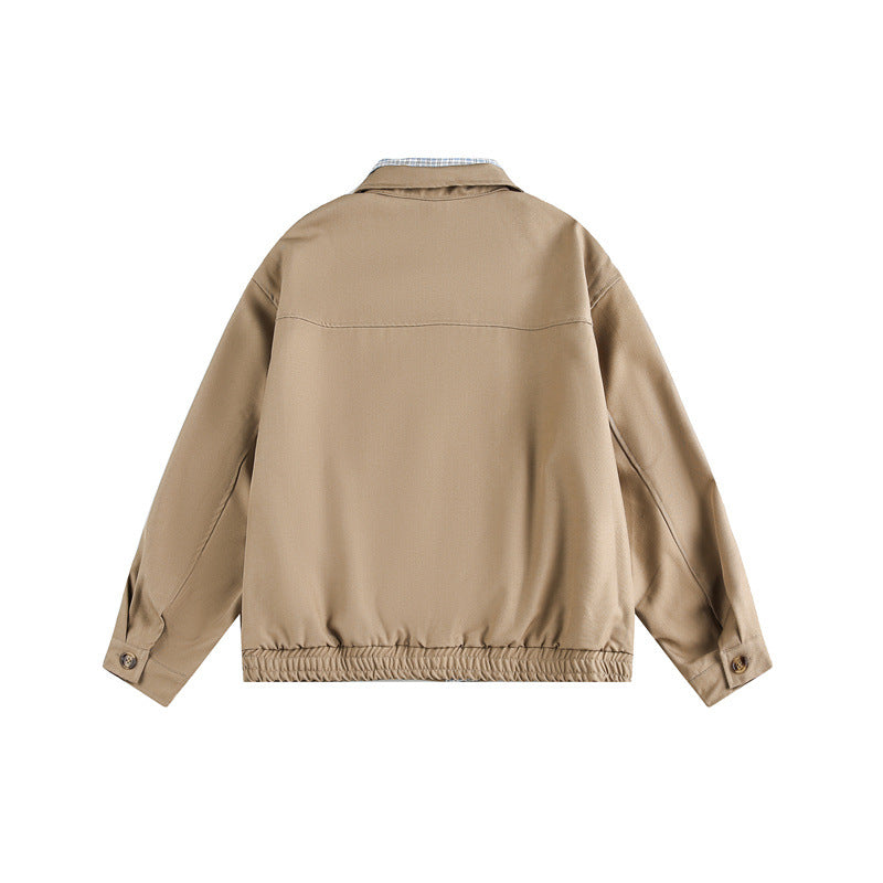 Unisex Boxy bomber jacket with contrasting zipper strip and checked inner collar EVA-US