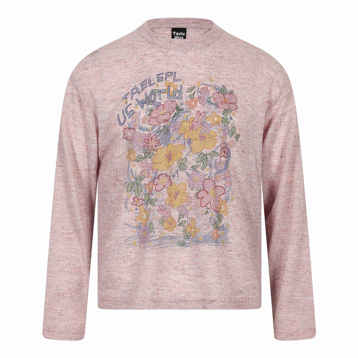 Unisex Relaxed-Fit Long Sleeve Shirt with Floral Illustration Graphic and Ribbed Round Neck EVA-US