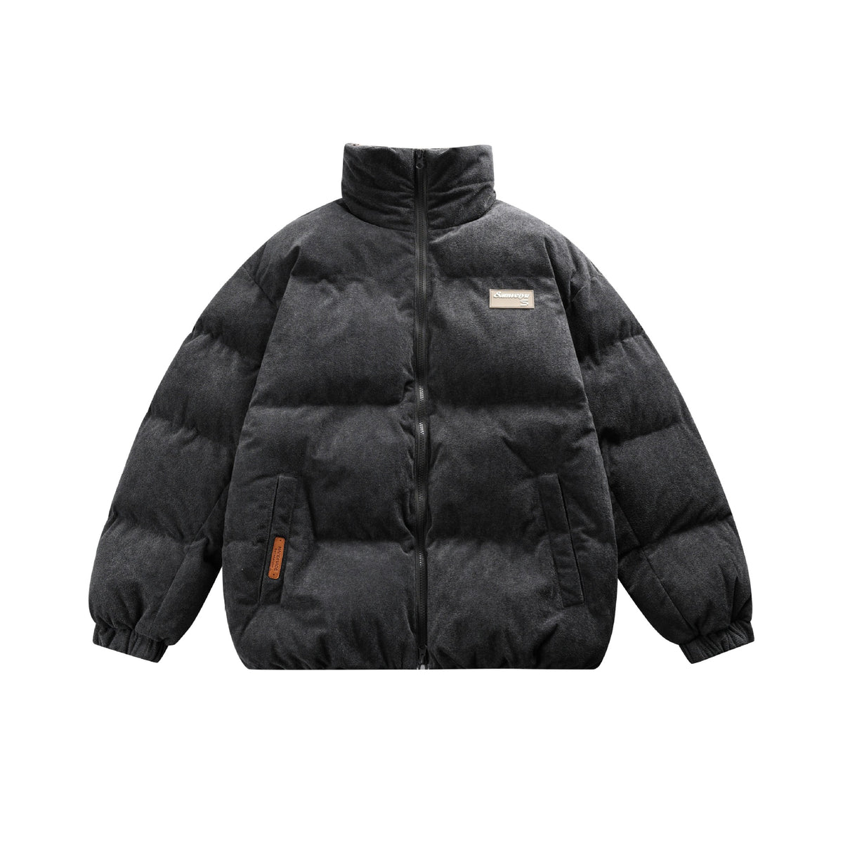 Unisex Boxy quilted short jacket with high funnel collar and teddy fleece look EVA-US