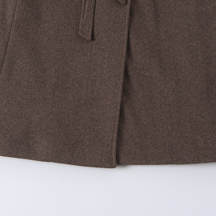 Women's Tailored Wool Blend Coat with Notch Collar and Tied Belt EVA-US