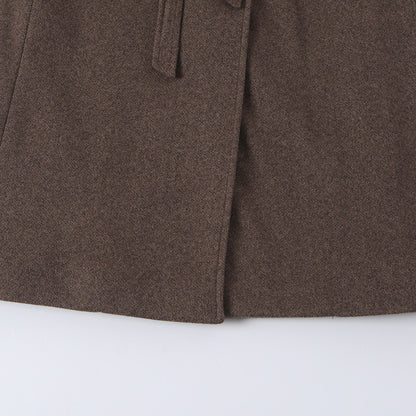 Women's Tailored Wool Blend Coat with Notch Collar and Tied Belt EVA-US
