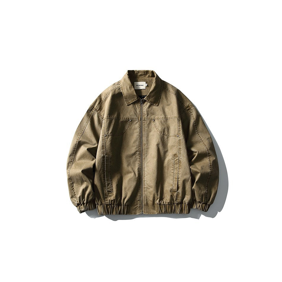 Unisex Boxy Jeans Jacket in Vintage Washed Look with Zipper and Elastic Hem EVA-US