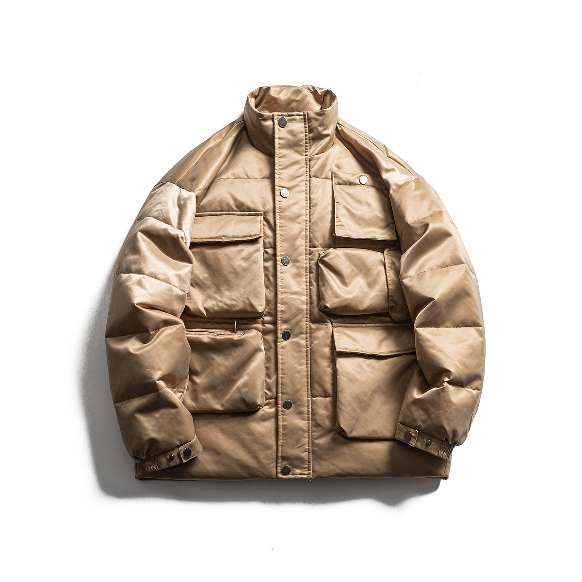 Men's Boxy Insulation Jacket in Field Style with Cargo Pockets and High Standing Collar EVA-US