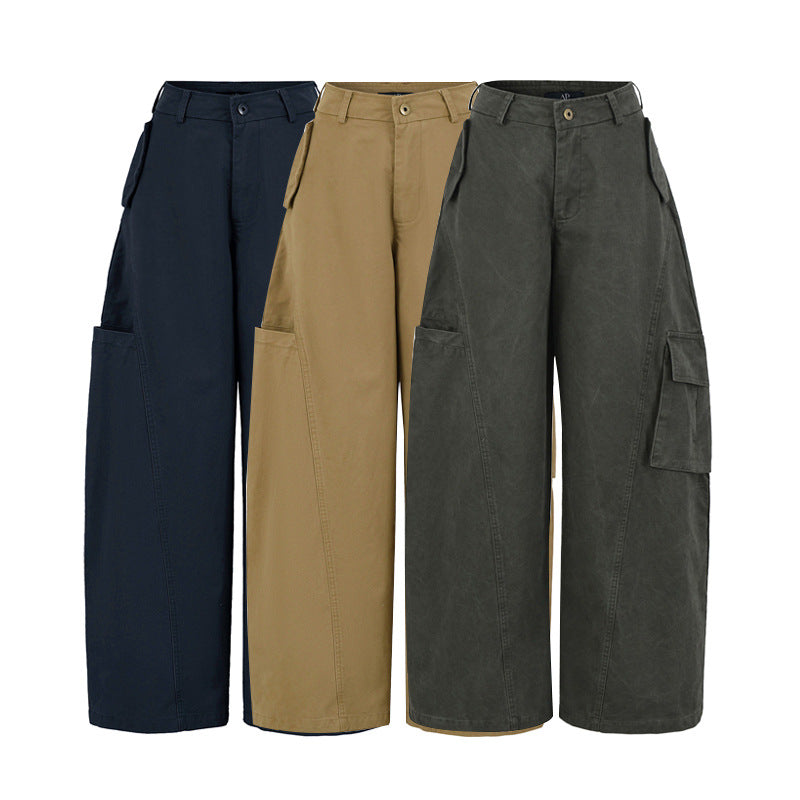 Women's Cropped Cargo Pants with High Waist, Wide Leg, and Flap Pockets EVA-US