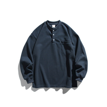 Unisex Oversized Waffle Henley with Raglan Sleeves and Chest Pocket EVA-US
