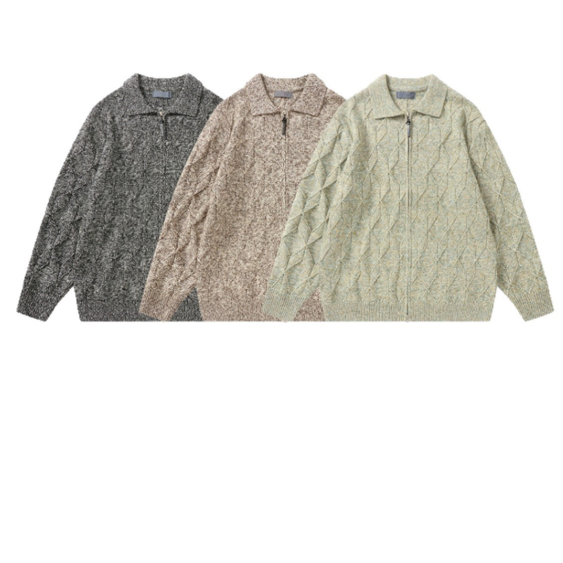Women’s coarse structured knit zip cardigan with shirt collar EVA-US
