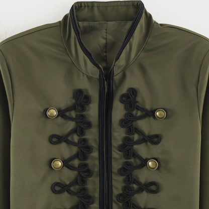 Women's Cropped Jacket in Sailor-Military Mix with Decorative Cords and Brass Buttons EVA-US