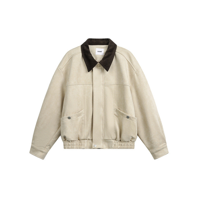 Unisex Short Cropped Boxy Blouson Jacket with Cord Collar and Elastic Waist EVA-US