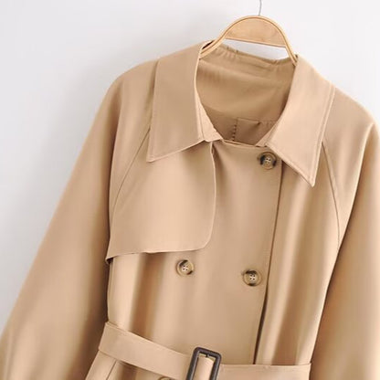 Women's Double-breasted Trench Coat with Waist Belt and Shoulder Yoke EVA-US