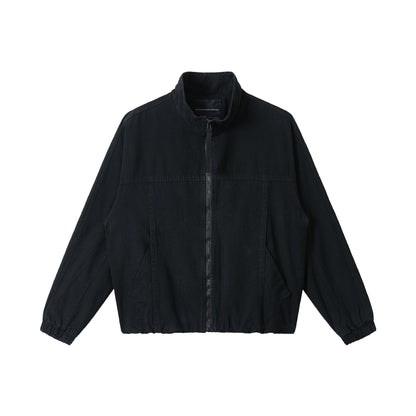 Men's Boxy Canvas Field Blouson with High Stand Collar and Elastic Hem