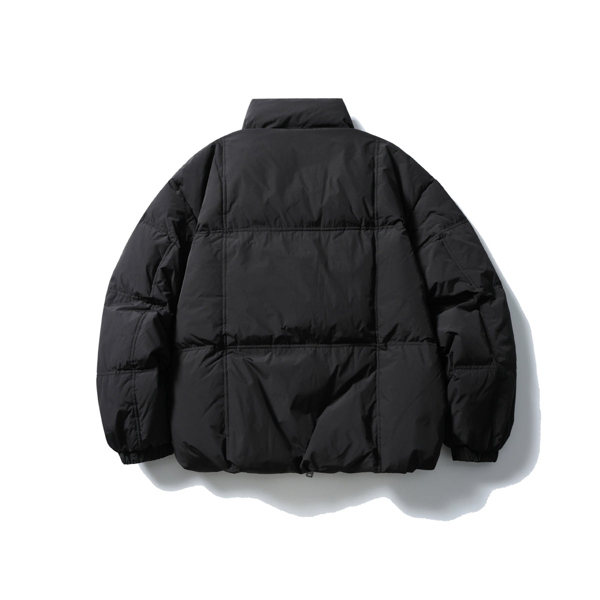 Men's Boxy Quilted Jacket with High Stand-Up Collar, Checked Quilting, and Elastic Hem