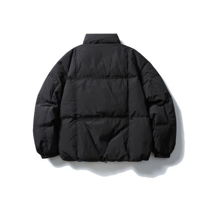 Men's Boxy Quilted Jacket with High Stand-Up Collar, Checked Quilting, and Elastic Hem