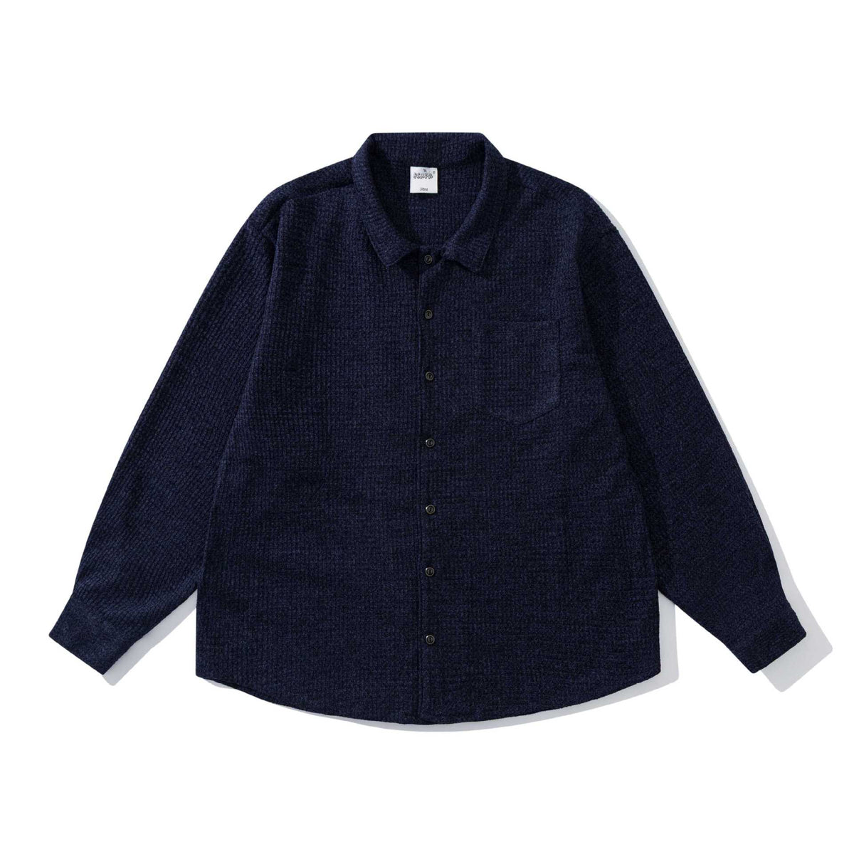 Unisex structured knit shirt jacket with kent collar and patch breast pocket EVA-US