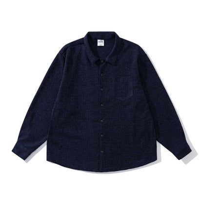 Unisex structured knit shirt jacket with kent collar and patch breast pocket EVA-US