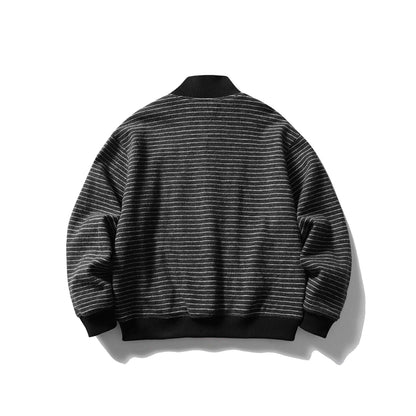 Men's Striped Blouson in Boxy Cut with Ribbed Collar and Button Front EVA-US