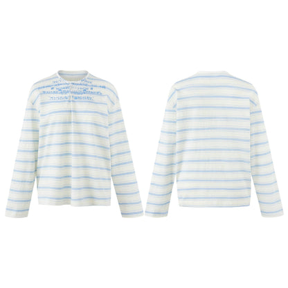 Women Striped Long Sleeve Henley Shirt from Lightweight Cotton Blend EVA-US