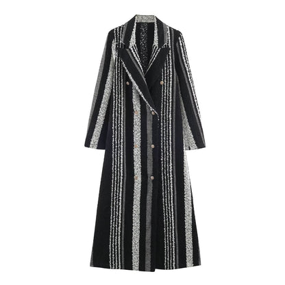Women Longer Structured Double-Breasted Wool Blend Coat EVA-US