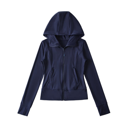 Women's Hooded Sports Jacket with Full Zip, Tailored Fit, and Integrated Zipper Pockets EVA-US