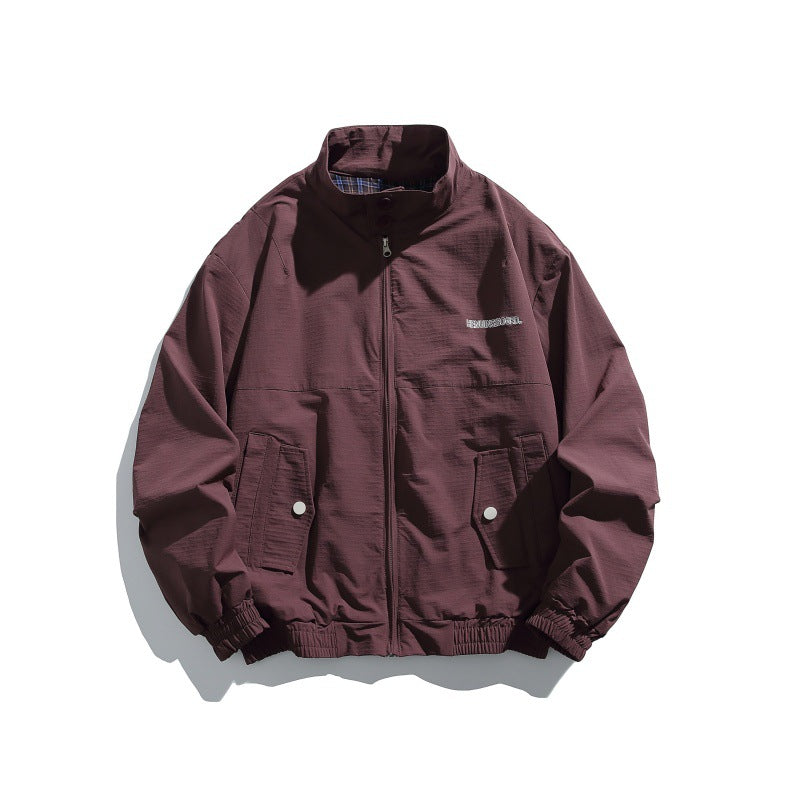 Men's Casual Boxy Blouson made of structured microfiber with stand-up collar, zipper and patched flap pockets EVA-US