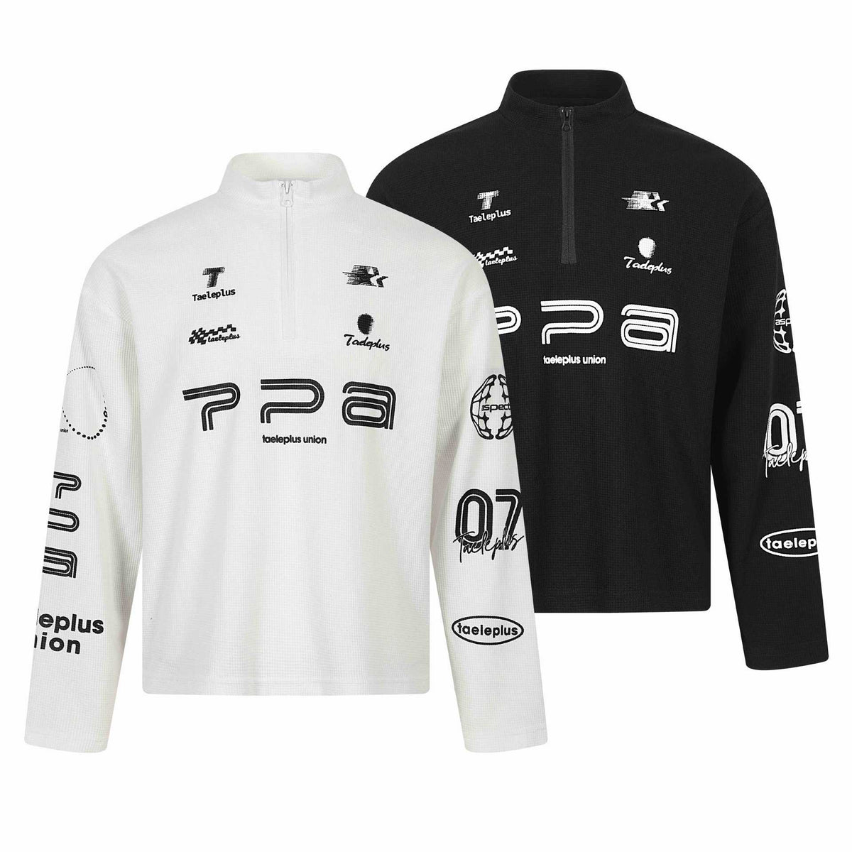 Unisex Thermo Waffle Half Zip with Stand-up Collar and Allover Logo Print EVA-US