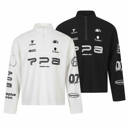 Unisex Thermo Waffle Half Zip with Stand-up Collar and Allover Logo Print EVA-US