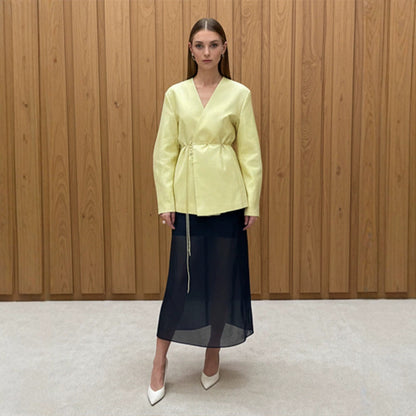 Women's wrap blazer with drawstring and wide culotte pants two-piece EVA-US