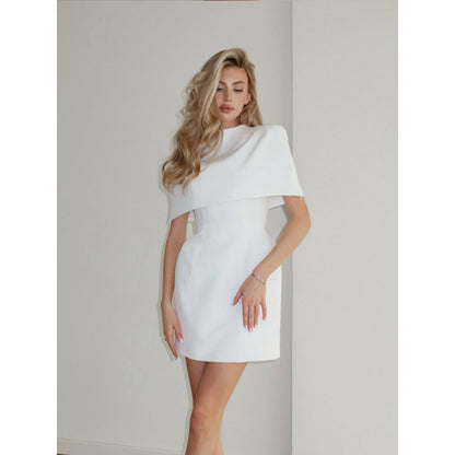 Women's cape mini dress with stand-up collar and tailored corset EVA-US