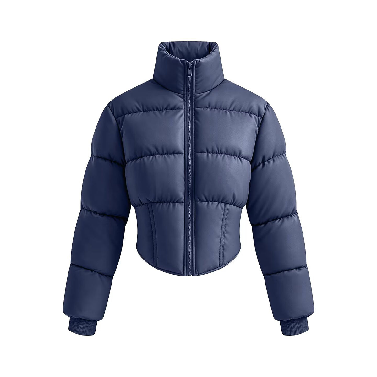 Women's short quilted jacket with a tailored corset-cut silhouette and high stand-up collar EVA-US