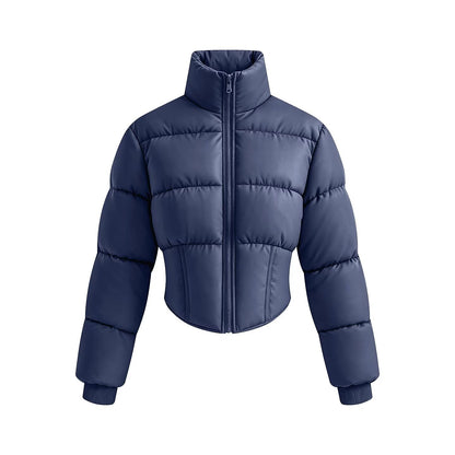 Women's short quilted jacket with a tailored corset-cut silhouette and high stand-up collar EVA-US