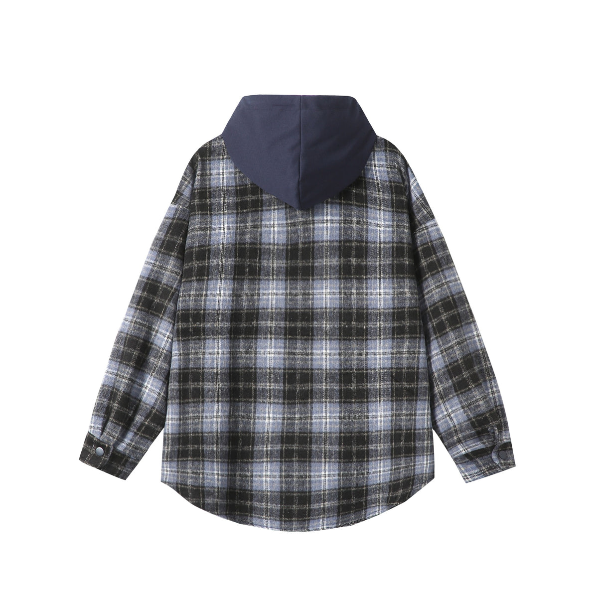 Unisex Oversized Check Shirt Jacket with Hood, Snap Buttons and Chest Pocket EVA-US