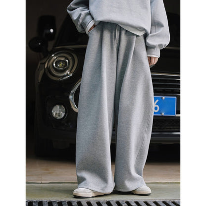 Women Wide High-Waist Sweat Palazzo Trousers with Drawstring, Patch Pockets and Flowing Oversize Silhouette EVA-US