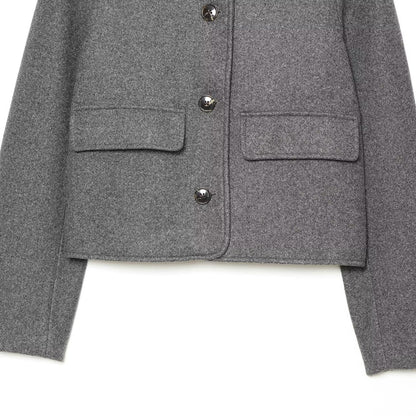 Women's short jacket made of wool blend with shirt collar, patch pockets, and boxy cropped silhouette EVA-US