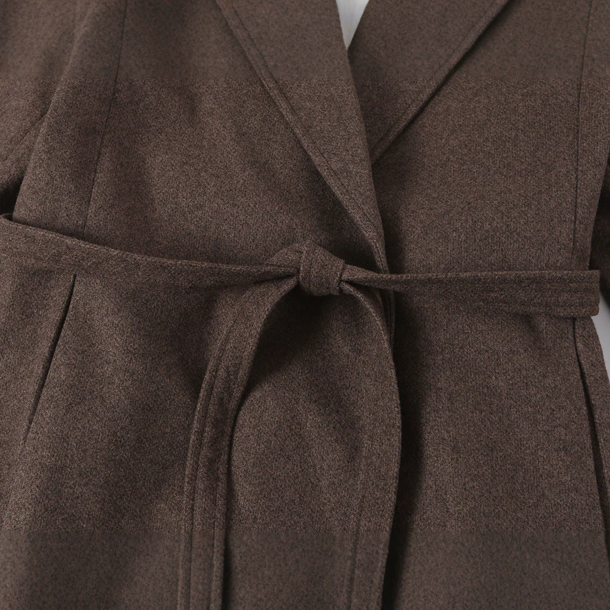 Women's Tailored Wool Blend Coat with Notch Collar and Tied Belt EVA-US